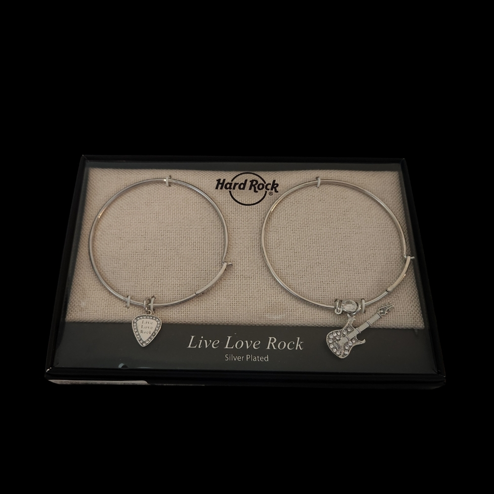 Hard Rock Cafe Charm Bangle Bracelets - Silver-Plated - Never Worn